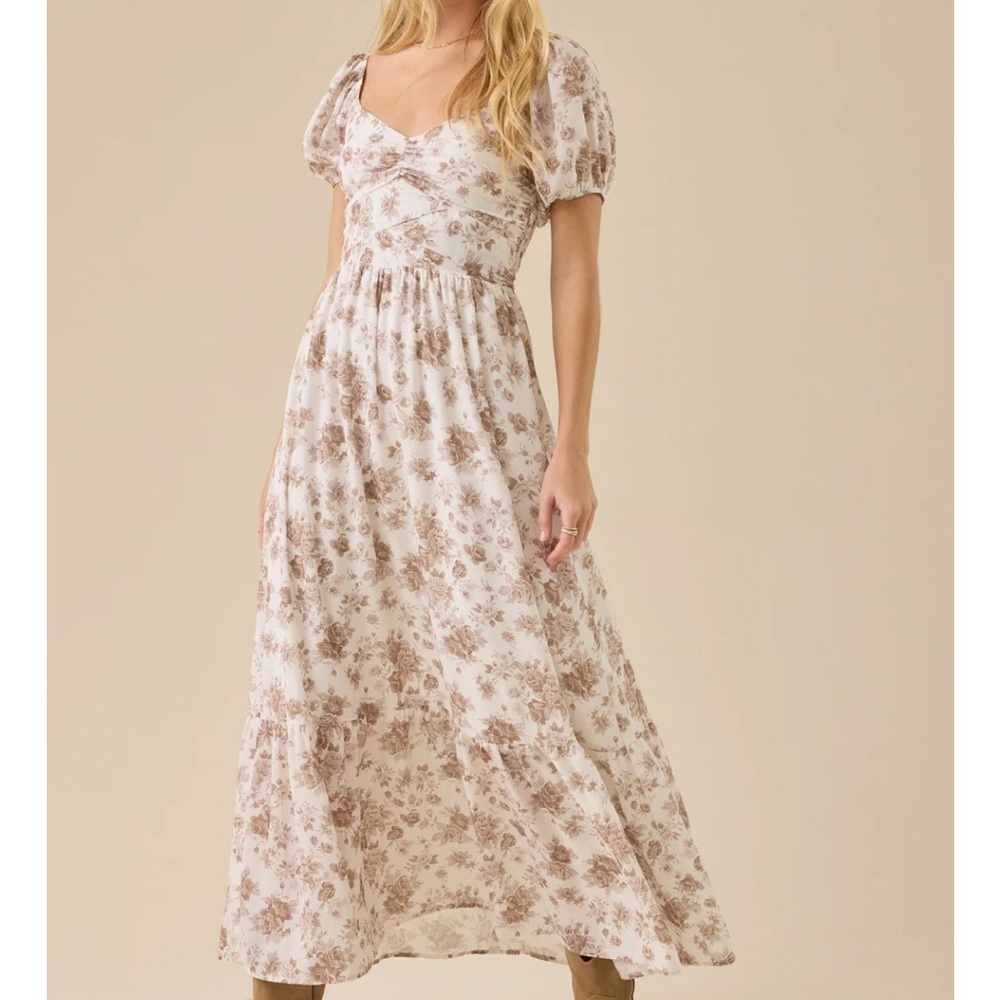 Altar'd State Hope Floral Cream and Brown Floral Maxi Dress